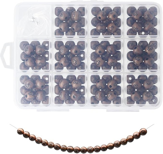 143 Pcs 10mm Light Brown Acrylic Cross Beads for Bracelets, Christian Religious Beads with 2m Elastic String & 12 Grids Organizer Box - DIY Jewelry Supplies