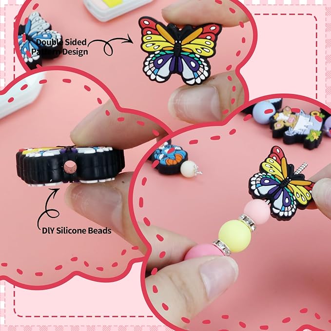 12pcs Silicone Focal Beads for Keychain, Pen, Bracelet and Necklace Making - Butterfly Shaped Crafts (Colorful Butterfly)