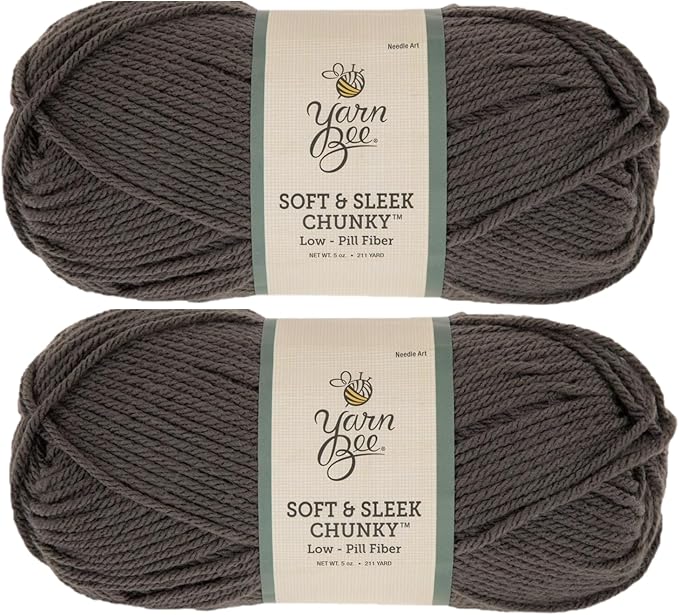 Yarn Bee Soft & Sleek Chunky - 5-Bulky - 100% Low Pill Acrylic, Yarn for Crocheting & Knitting Blankets, Hats, Sweaters, and More, Set of 2, 40 Dark Gray