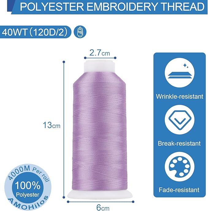 High Tenacity Polyester Embroidery Machine Thread 40WT(120D/2) 4000M Per Spool for Commercial and Domestic Embroidery Machine (Lavender-1711)