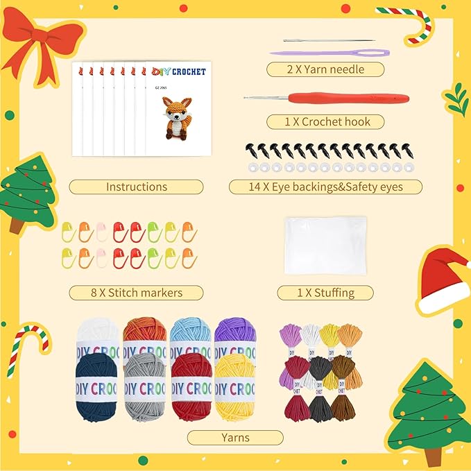 Ploomi 8Pcs Crochet Kit for Beginners - 2026 Knitting Kit for Adults and Kids Beginners -Crochet Kit and Crochet Animals Kits with Easy Peasy Yarn and Step-by-Step Video Tutorials