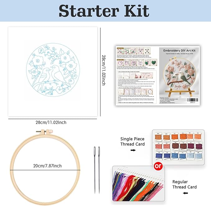JOZYSH 11CT Embroidery Kit for Beginners Adult, Hummingbird Embroidery Kit for Beginners Include Embroidery Cloth Hoops Threads for Craft Lover Hand Stitch with Embroidery Skill Techniques