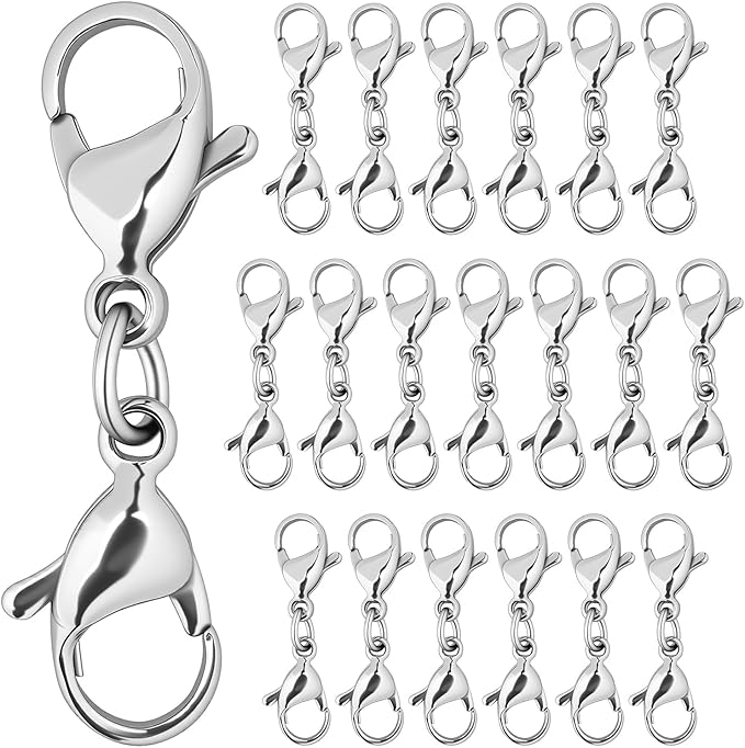 20pcs Double Lobster Claw Clasp Extenders for Necklaces and Bracelets, 1 Inch Stainless Steel Double End Connector for DIY Jewelry Repair and Making