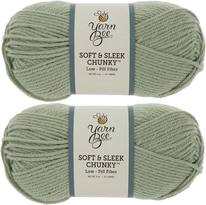 Yarn Bee Soft & Sleek Chunky - 5-Bulky - 100% Low Pill Acrylic, Yarn for Crocheting & Knitting Blankets, Hats, Sweaters, and More, Set of 2, 302 Sage
