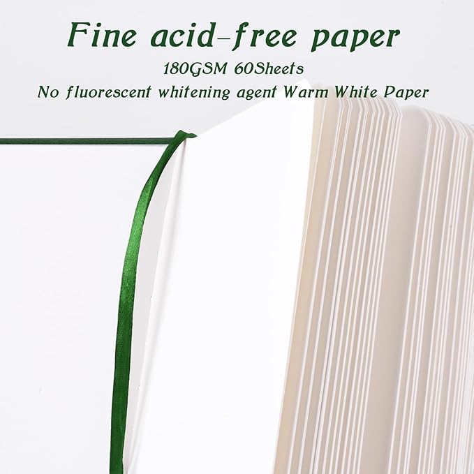 Mix Media Pad,3.5"x5.5" Small Hardcover Leather Art Sketchbook,60 Sheets(112lb/180gsm) Heavyweight Acid Free Artistic Painting Drawing Sketching Paper, Handy Pocket Journal Sketchbook.Blackish Green