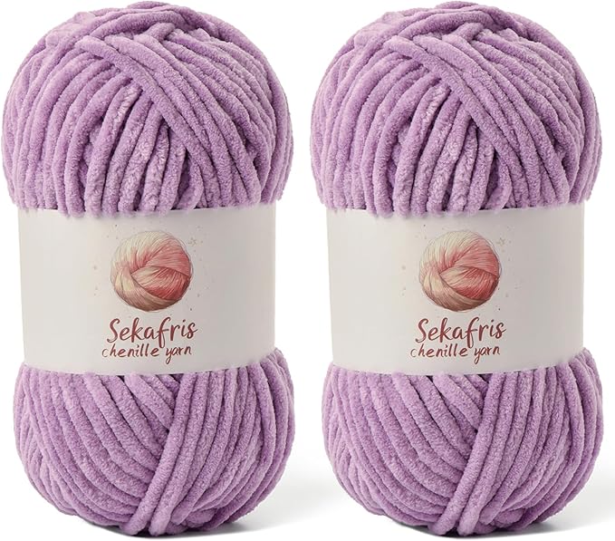 2 Pack Chunky Chenille Yarn for Crocheting, Baby Yarn for Crocheting Soft Blanket, 174.9 yds /7 oz Crochet Yarn, Bulky 5 Amigurumi Yarns, Fluffy Velvet Yarns for Knitting Crafts (2 Light Purple)