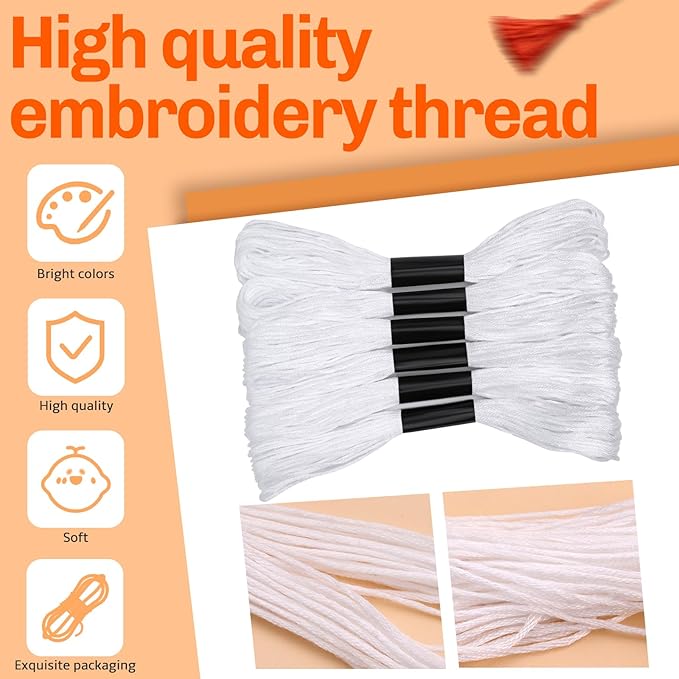 20 Skeins Embroidery Floss, White Embroidery Thread, Friendship Bracelet String, Cross Stitch for DIY Making, Embroidery Crafts