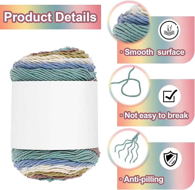 MECCANIXITY Cotton Acrylic Yarn for Crocheting, 422 Yard 5 Ply Soft Gradient Yarn Acrylic 45% Cotton 55% Used for DIY Knitting Blankets Scarves(2 Packx100g,Blue,Brown,Green,Beige)