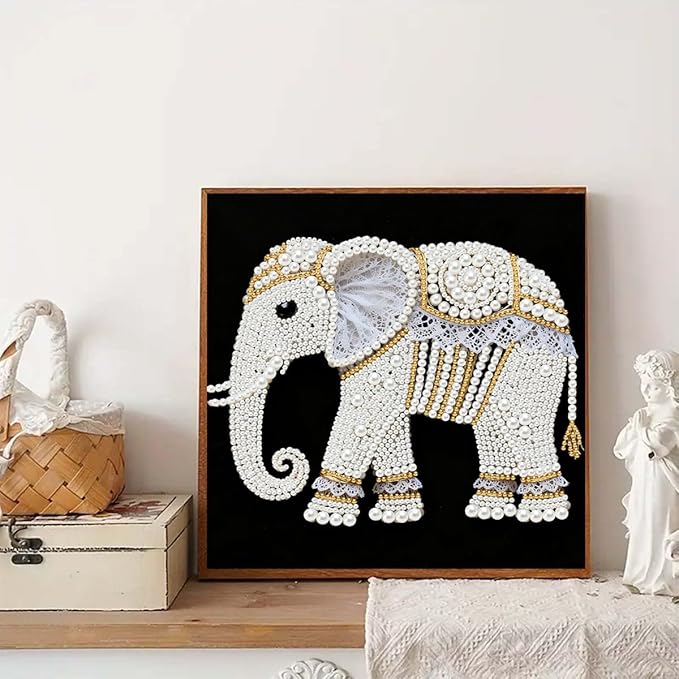 GEMFAMILY 5D Diamond Painting Kits for Adults, Elephant Diamond Art Kits for Beginners,DIY Special Shape Pearl Gem Crafts for Home Wall Decoration 11.8 X 11.8 Inch