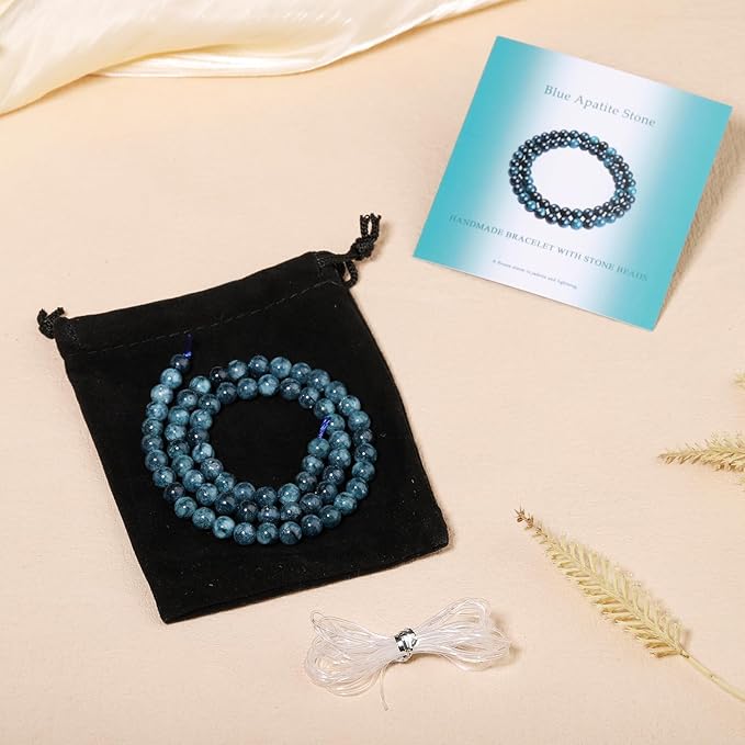 Stone Beads, 45pcs Blue Apatite, 8mm Round Loose Beads for Jewelry Making, Bracelets, with Bag, String & Card