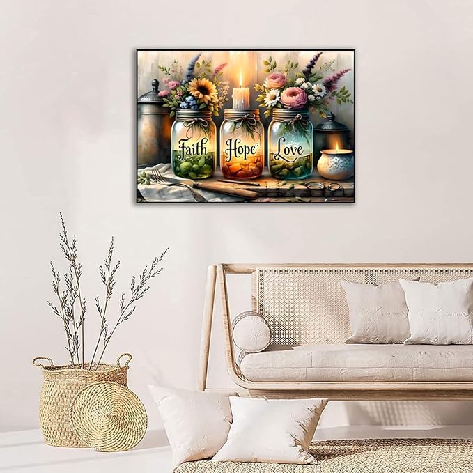 fotasmua cross stitch kits for adults - faith, hope, love wishing bottle stamped cross stitching ornament kits for beginners, counted embroidery needlepoint kit home decor 12 x 16 inch