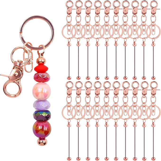 100 Pcs Beadable Keychains Bulk Kit – DIY Keychain Making Supplies with Metal Blanks for Crafts, Jewelry, Charms, Custom Projects – Blank Chain Bars for Beaded Keychain Design (Rose Gold)
