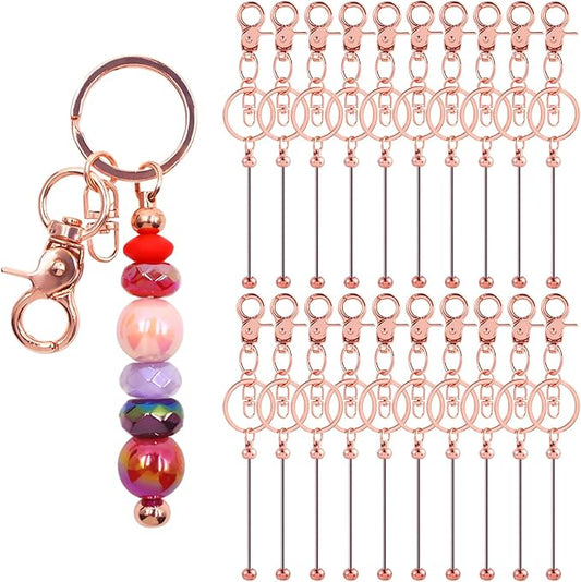 20 Pcs Beadable Keychains Bulk Kit – DIY Keychain Making Supplies with Metal Blanks for Crafts, Jewelry, Charms, Custom Projects – Blank Chain Bars for Beaded Keychain Design (Rose Gold)