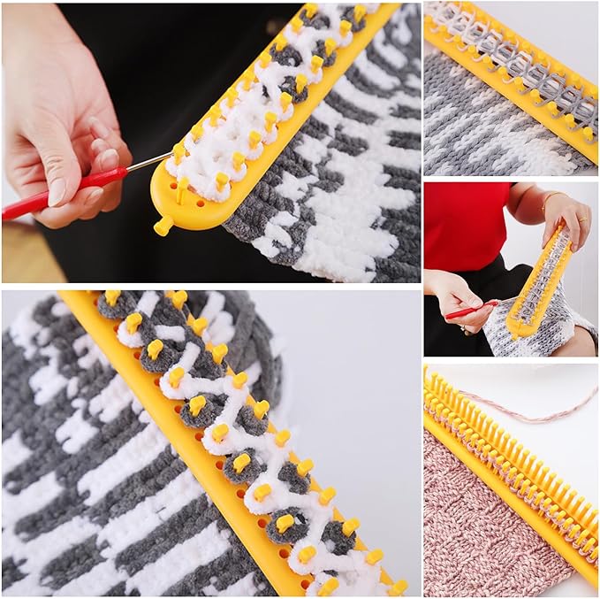 cureder Knitting Loom Long Knitting Loom Kit- Set of 4 Plastic Looms Knitting with 2 Knitting Yarn Loom Needle and 2 Plastic Loom Pick, Fit Craft Kit Tool for Giveaways Souvenirs, Gifts