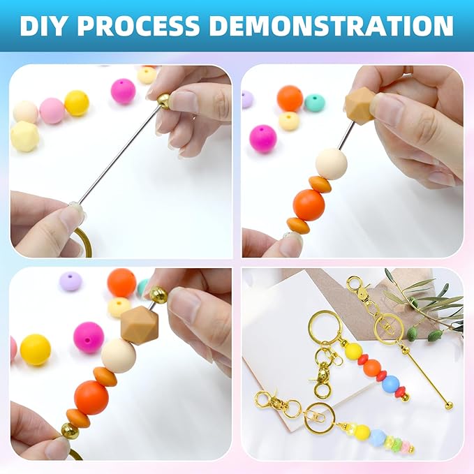 20 Pcs Beadable Keychains Bulk Kit – DIY Keychain Making Supplies with Metal Blanks for Crafts, Jewelry, Charms, Custom Projects – Blank Chain Bars for Beaded Keychain Design (Golden)