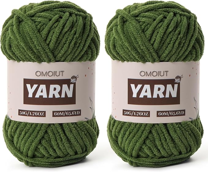 2 Packs Plush Chenille Chunky Crochet Yarn - Baby Yarn for Crocheting Soft - Velvet Yarns Knitting for Blankets Crafts - Fluffy Amigurumi Yarns 100g/131yds (2 Pine Green)