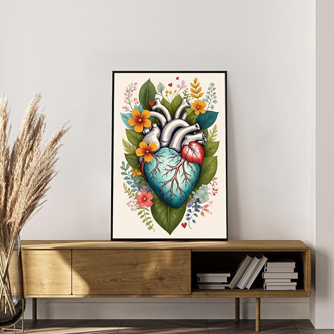 Okarina Framed Paint by Numbers Kit for Adults Beginner Heart, Adult Paint by Number Kits on Canvas Framed, DIY Acrylic Oil Painting by Numbers with Frame, Flower for Home Decor Gift 8 X 12 Inch
