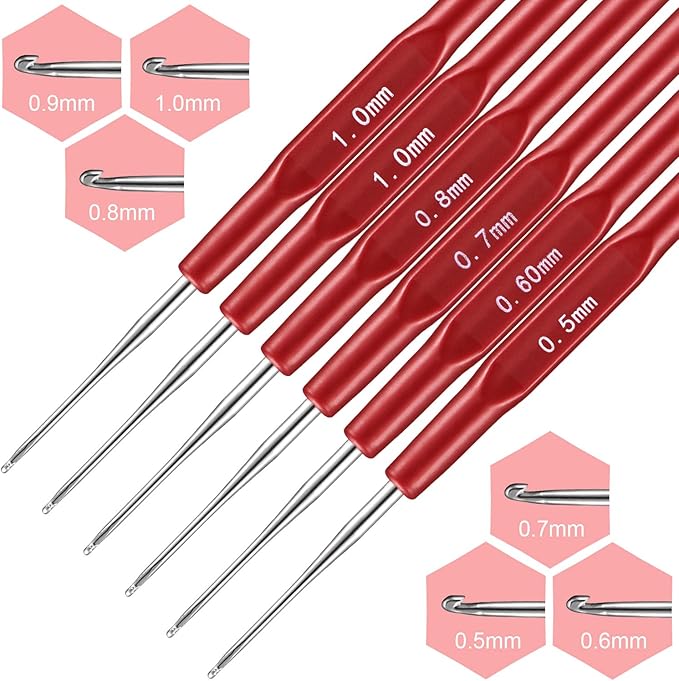 WILLBOND 14 Pcs Dreadlock Crochet Hook Set Include 6 Dreadlocks Crochet Needle 2 Hair Locking Tools 6 Hooks 0.5 mm 0.75 mm Needle Weaving, 1/2/3 Hooks for Locs Braid Craft(Red)