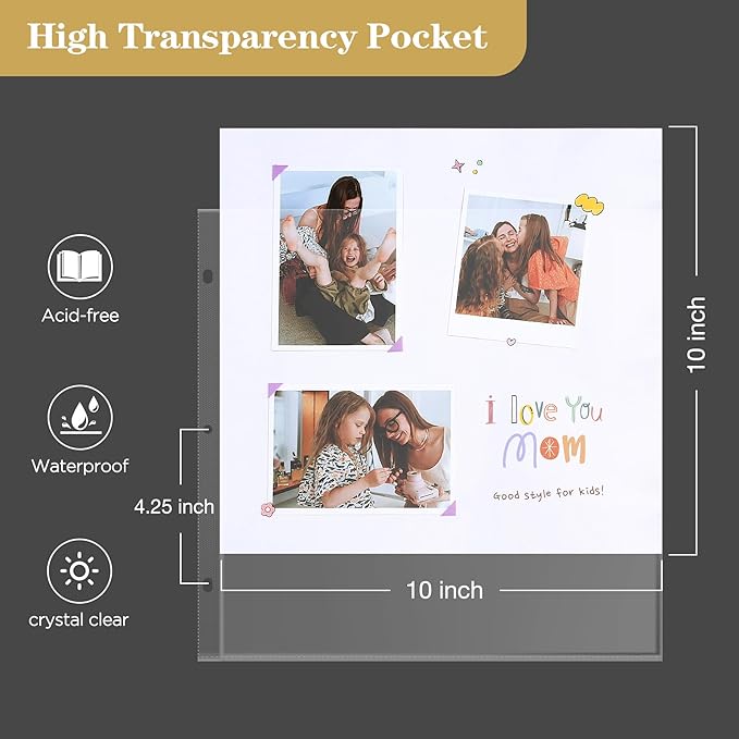 Mublalbum 10x10 Inch DIY Scrapbook Photo Album with 20 Plastic Sleeves 40 Pages Linen Cover 3 Ring Folder Binder for Wedding Baby Family and DIY Projects (Pink)
