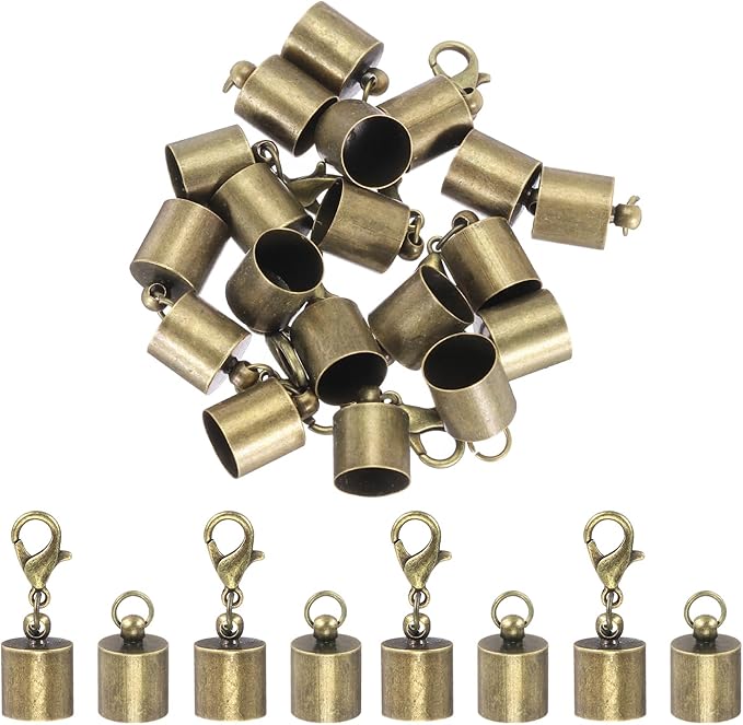 MECCANIXITY Fold Over Cord End Caps Bronze 9mm OD with Crimp Covers Lobster Claw Clasps DIY Jewelry Making for Bracelets and Necklaces Crafting 20 Pcs