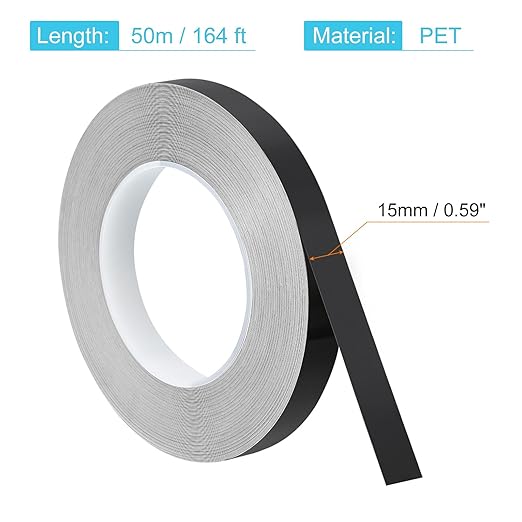 uxcell Metallic Tape, 0.59 in x 164 ft Self Adhesive Metalized Polyester Film Tape Waterproof Shiny Washi Tape for Walls Graphic Arts Gifts Wrapping Crafts Decoration, Gloss Black