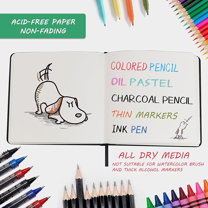 Hardcover Sketch Book, Square Sketchbook with 120LB/200GSM Thick Drawing Paper, 120 Pages/60 Sheets Sketch Pad for Adults and Kids, Large Mixed Media Sketchbook on 2 Pack 8x8 Inch