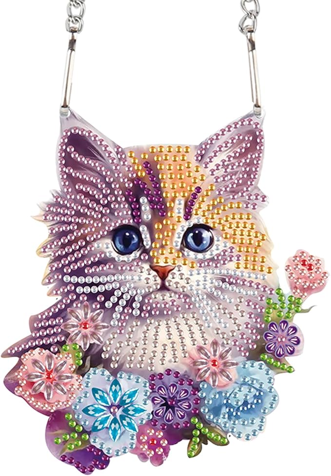 Cat Diamond Painting Hanging Kit, DIY Crystal Acrylic Sun Catcher Diamond Art for Adults, 5D Special Shaped Rhinestone Pendant Ornament for Window Wall Decoration, Handmade Gift for Cat Lovers