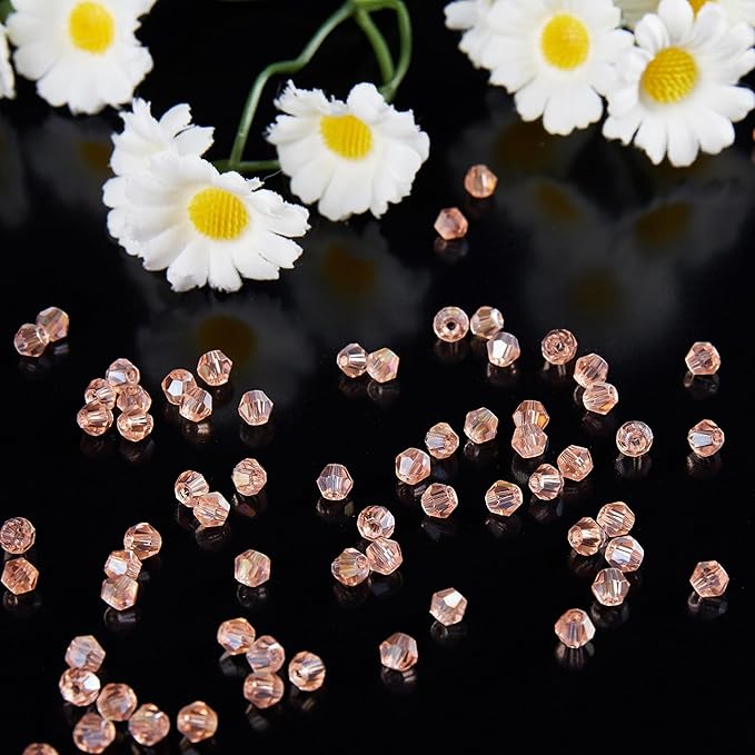 laopottbeads 1100pcs 4mm bicone crystal glass beads for jewelry making, sparkling mini beads for suncatchers, diy bracelets & craft projects (pink)