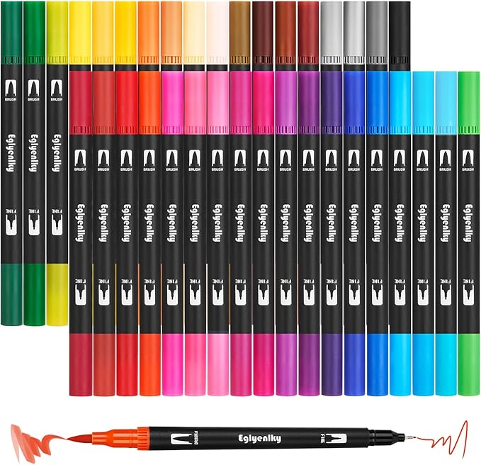 Colored Markers for Adult Coloring, Coloring Books for Adults Relaxation, 36 Marker Set Felt Tip Marker with Brush and Fine Tip for Adult Teen Kid