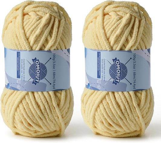 2 Pack Chunky Chenille Yarn for Crocheting, Baby Yarn for Crocheting Soft Blankets, Bulky Yarns for Crochet Amigurumi, 200g (148.7yds) Fluffy Velvet Yarns for Hand Knitting (2 Light Yellow)