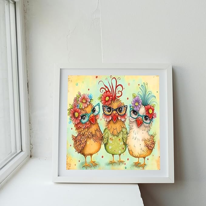 MBNTJHT Hen Chicken Stamped Cross Stitch Kits for Begainner,Cross Stitch Patterns Needlepoint Kits for Adults, Cross Stitch Supplies for Adults 14x14inch
