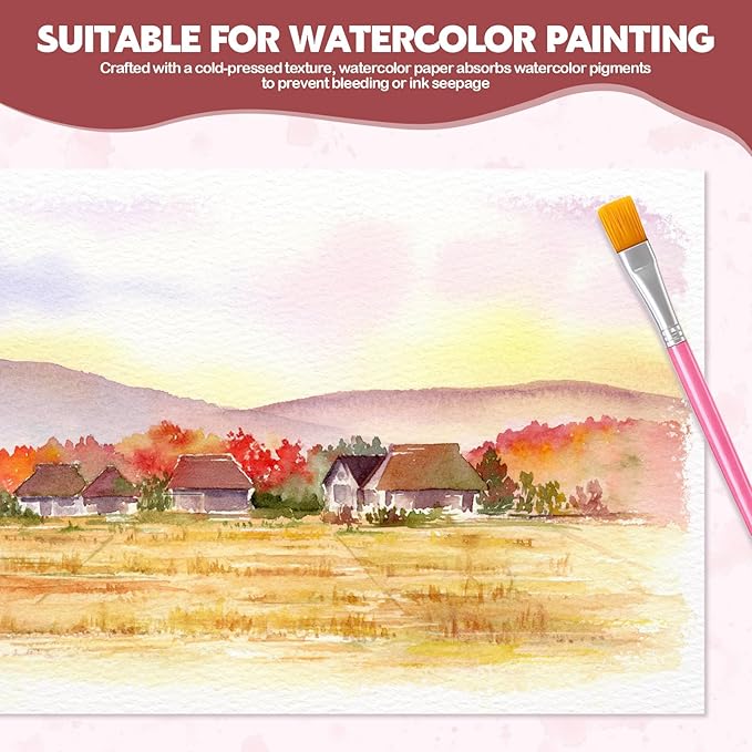 30 Sheets Watercolor Paper Pad with 2 Pcs Watercolor Brush, 140lb/300GSM Water Color Paper 9x12in, Cold Pressed Tearable Water Color Sketchbook Easter Gifts for Beginner Artists