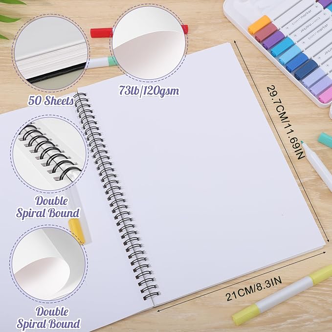 A4 Marker Paper Pad 50 Sheets, 8.3×11.7 Inch Bleedproof Art Sketch Pad, 73lb/120gsm Drawing Paper Spiral Sketch Book, Alcohol Marker Paper Painting Coloring Paper for Beginners, Artists, Easter Gift