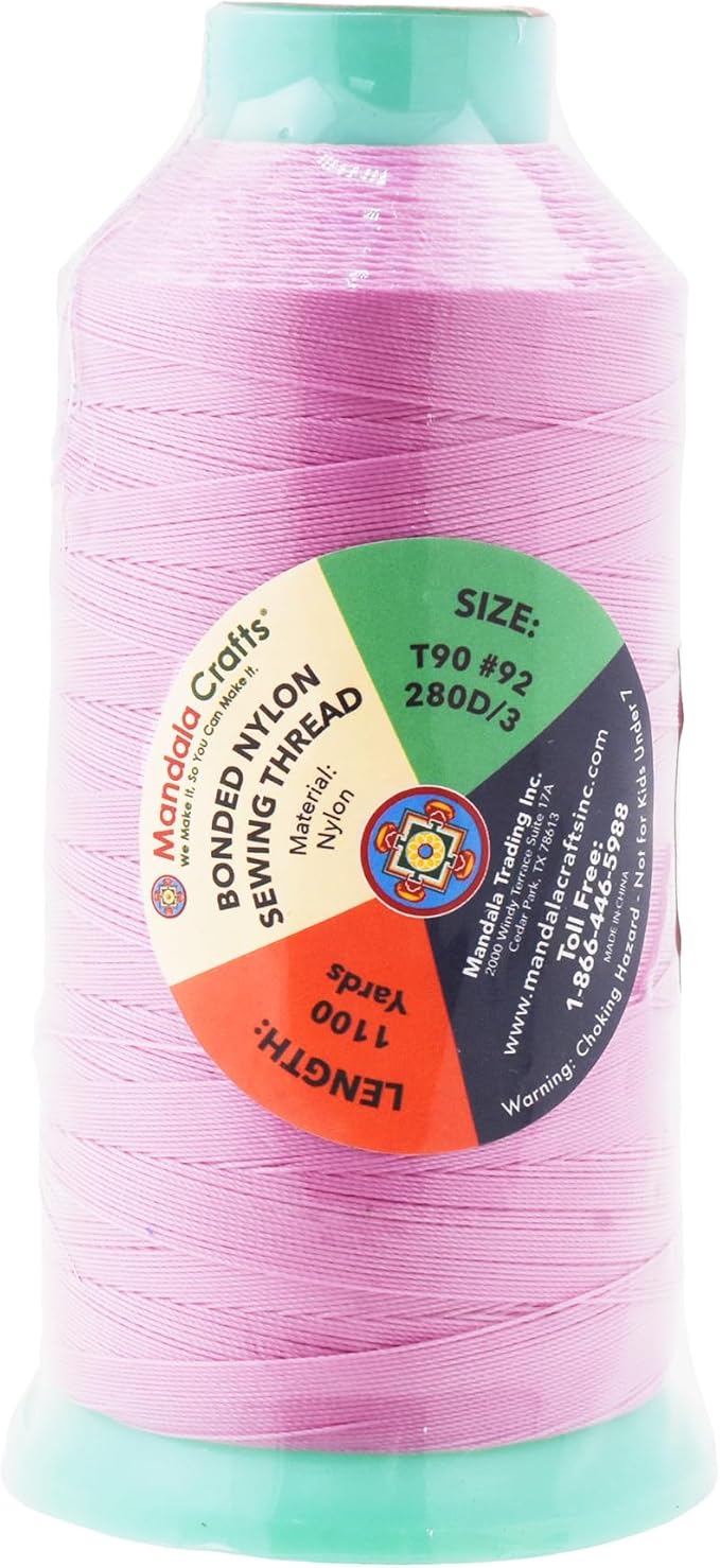 Mandala Crafts Size 92 280D T90 Bonded Nylon Thread - Pink 1100 YDs Tex 90 Heavy Duty Sewing Threads for Leather, Jeans, Weaving, Outdoor Marine Upholstery