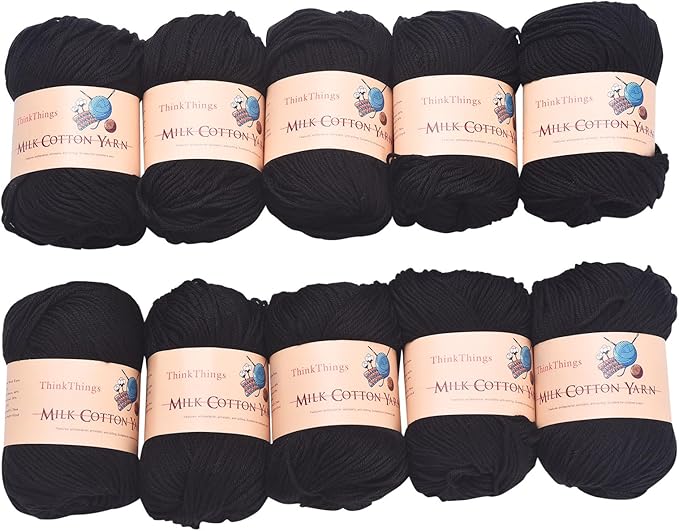 Acrylic Yarn for Crocheting Hand Crochet Yarn Black Cotton Yarn for Knitting 10Balls Pack 17.6Ounces,Crochet Yarn Black