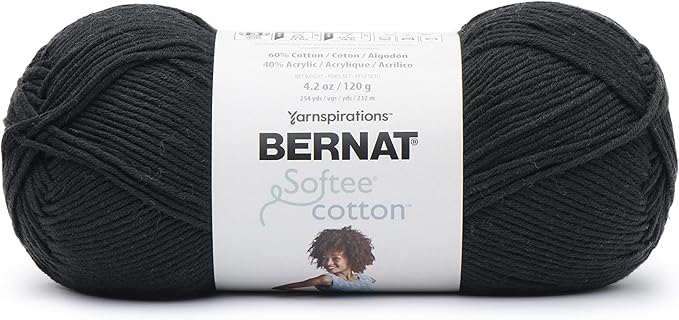 Bernat Softee Cotton Black Yarn - 3 Pack of 120g/4.25oz - Nylon - 3 DK (Light) - 254 Yards - Knitting, Crocheting & Crafts