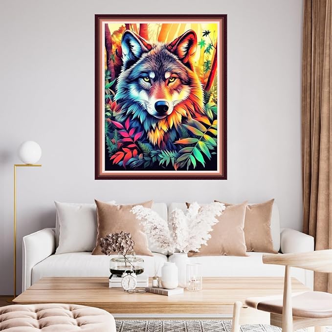 fanxvivy stamped cross stitch kits for beginners full range of cross stitching preprinted embroidery kits for adults, 11ct embroidery pattern needlepoint kits-forest colored wolf 16x20 inch