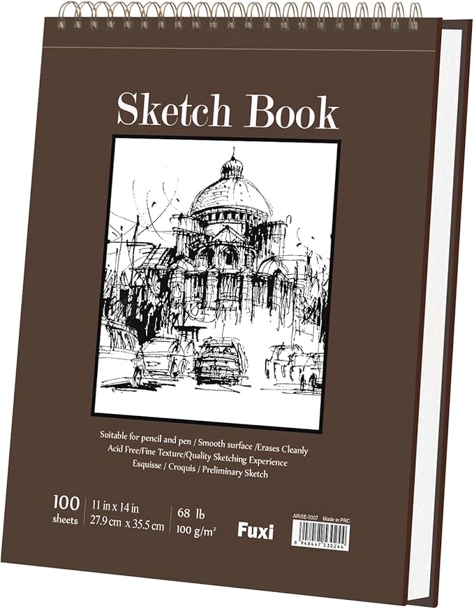 sketch book 11 x 14”, 100 sheets top spiral sketchbook, 68lb /100gsm drawing paper pad, sketch pads for drawing for adults, large sketchbook.