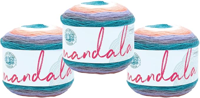 Lion Brand Yarn, Mandala DK Lightweight Yarn for Knitting, Crochet, and Crafts, Pegasus, 3 Pack, Self-Striping Acrylic Fiber for Baby Blankets, Multicolor Shawls and Variegated Cardigans