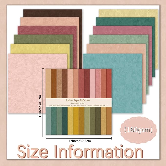 24 Sheets Scrapbook Paper 12" Double-Sided Photo Backdrop Bohemian Patterned (Boho Design F)