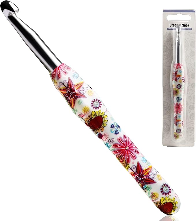 9mm Crochet Hook, Ergonomic Handle for Arthritic Hands, Soft Rubber Grip Extra Long  Knitting Needles for Beginners and Knitting Crocheting Yarn (9mm)
