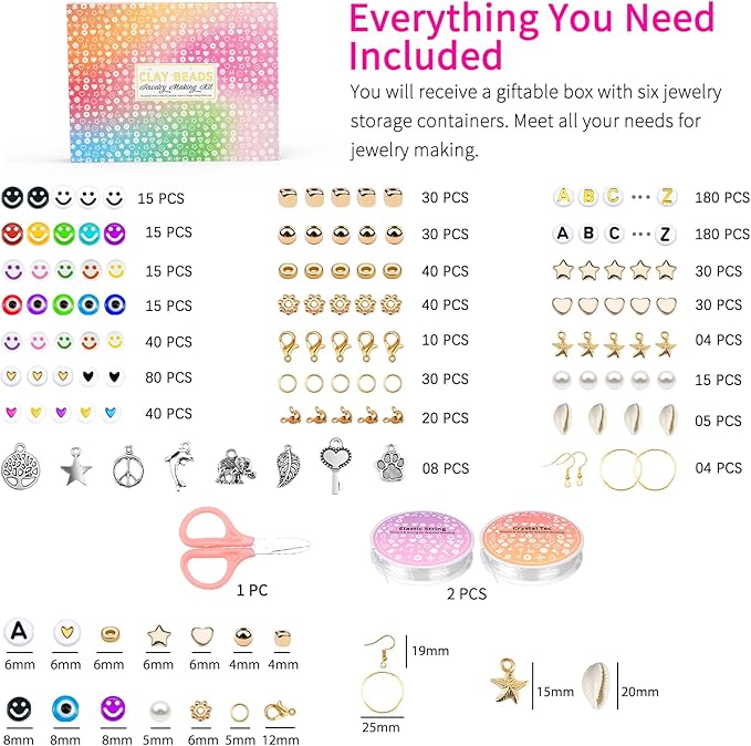 Sistenia 20,000 Pcs Clay Beads Bracelet Making Kit, 120 Colors 6 Boxes Polymer Beads Spacer Heishi Beads & Jewelry Kit with Pendant Charms Elastic Strings, Crafts Gift for Kids Adults