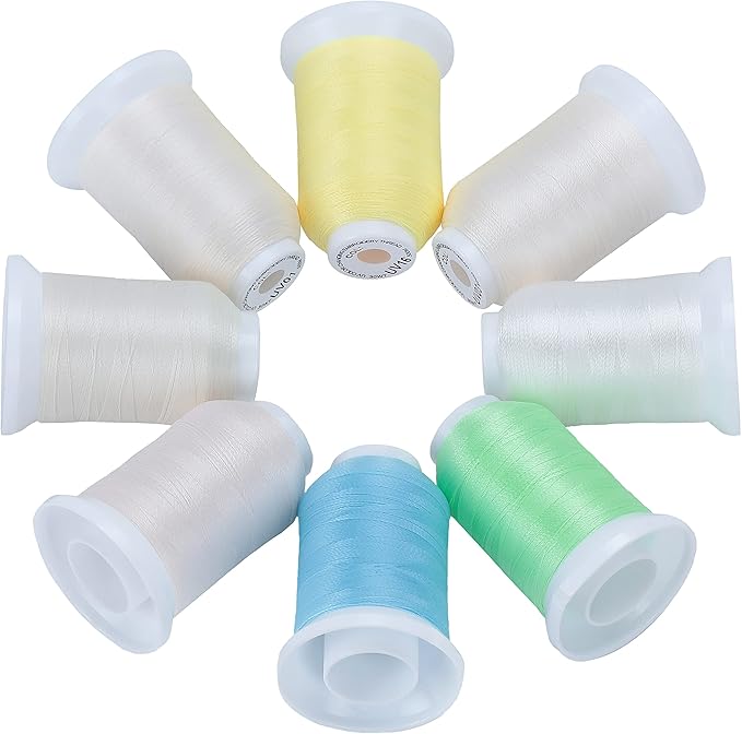 New brothread 8 Spools UV Color Changing Embroidery Machine Thread Kit 30WT 500M(550Y) Each Spool for Embroidery, Quilting, Sewing