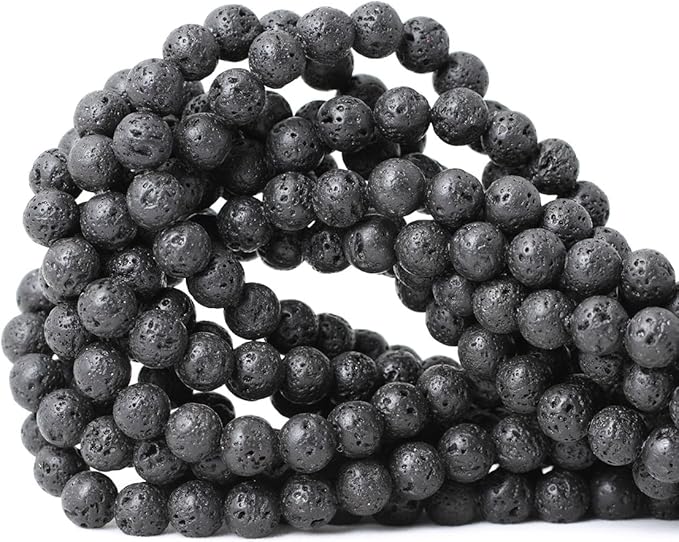 cheavian 8mm 45pcs black lava volcanic stone gemstone round loose beads for jewelry making 1 strand 15"
