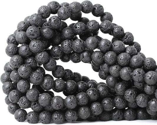 cheavian 8mm 45pcs black lava volcanic stone gemstone round loose beads for jewelry making 1 strand 15"