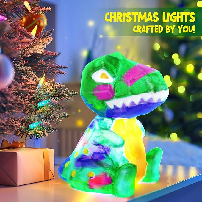 laoese paint your own dinosaur lamp kit, art supplies kids paint set, arts and crafts for kids ages 8-12, dinosaur toys girls boys halloween birthday christmas gifts ages 3 4 5 6 7 8 9 10 11 12+