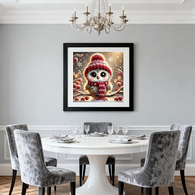 DIYDECORFUN Owl Diamond Painting Kits for Adults Beginners,DIY 5D Winter Diamond Art Kit with Full Round Drill,Adult Paint with Diamond Small Gem Painting Art for Home Decor Gift 14X14 Inch