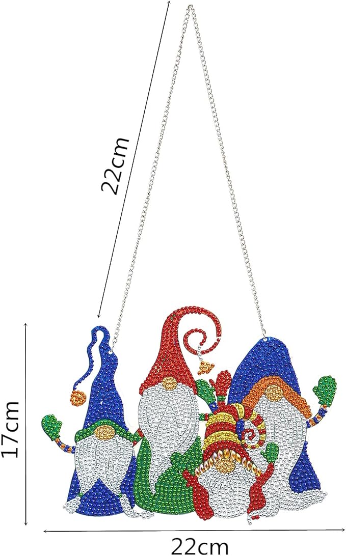 YEESAM ART DIY 5D Rhinestone Painting Christmas Decorations Hanging Kit, Four Dwarfs Gnomes Red Blue Green 22x17cm Rhinestone Art for Wall Door Window Decorations Hanging Mosaic Crafts Ornaments