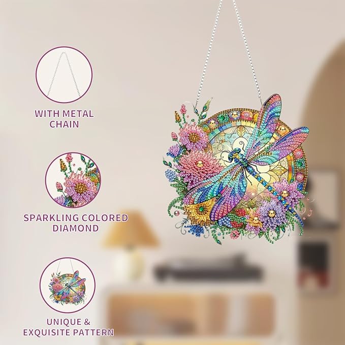 AIBOERL Diamond Art Hanging Kit for Adult,Special Shaped Rhinestone,Double Sided 5D DIY Acrylic Diamond Art Painting Window Pendants Home Garden Wall Hanging Kits Hanging Ornament (2 Pack)