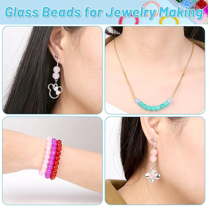 shynek 700 Pieces Glass Beads for Jewelry Making, 28 Colors 8mm Crystal Beads for Bracelets and DIY Crafts